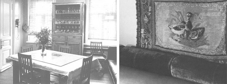 Столовая и коврик, подаренный В. Маяковским Л. Брик, в ее комнате в Гендриковом переулке. 1939 год 